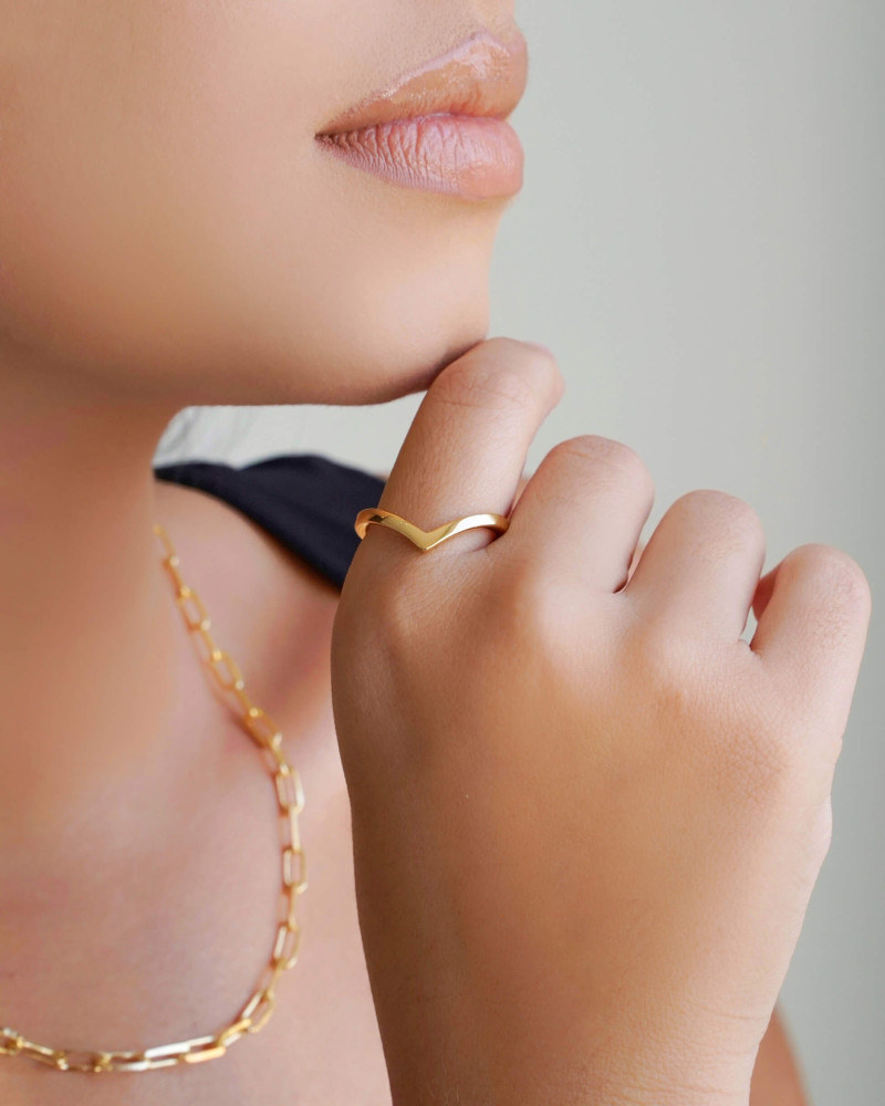 Anel em V Liso Tamanho 25 Banhado a Ouro 18K