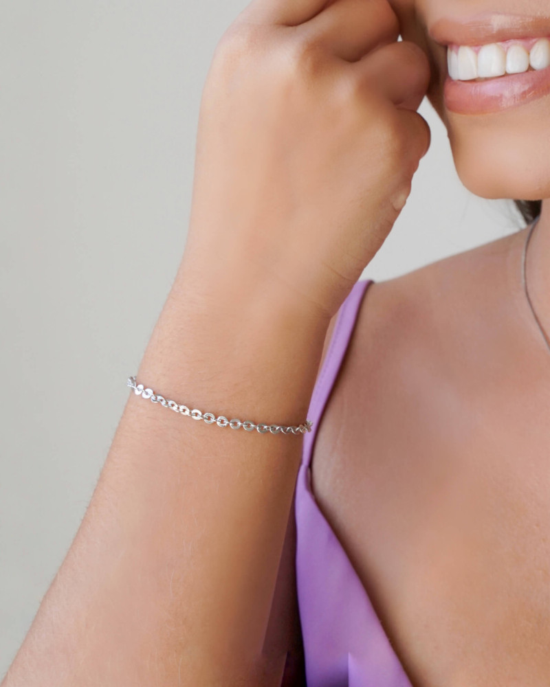 Pulseira Elos Ovais 3 mm Ródio Branco