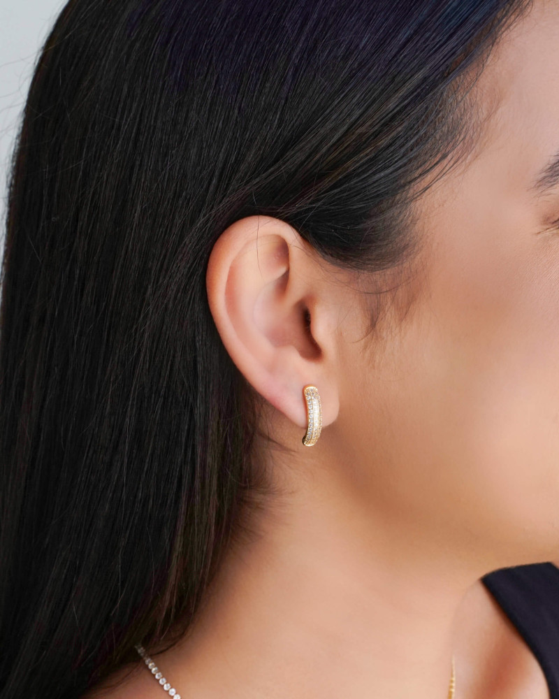 Ear Hook Cravejado 1.9 cm Cristal Banhado a Ouro 18K