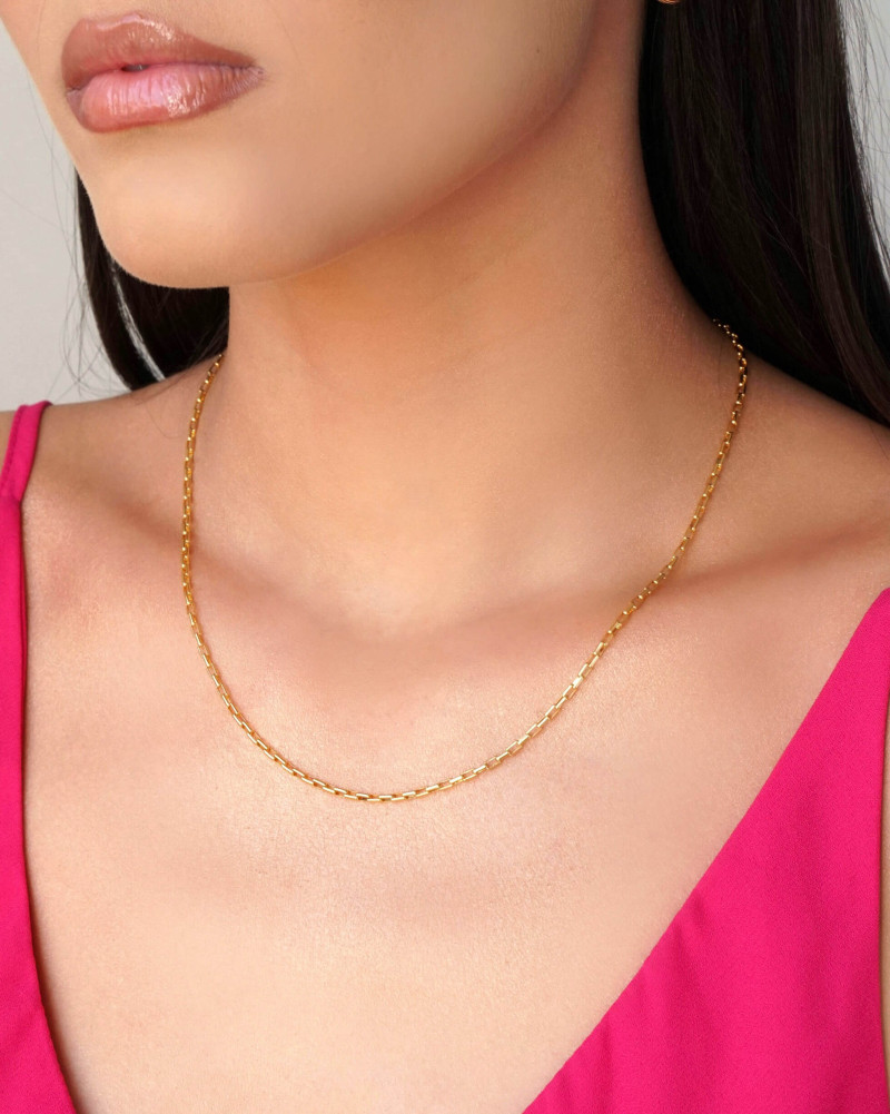 Gargantilha Elos Retos 2 mm Banhado a Ouro 18K - 45 cm