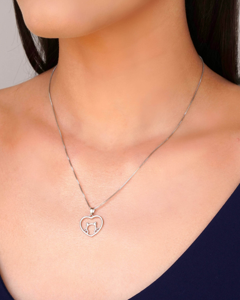 Gargantilha Veneziana Coração Gato Pontos de Luz Cristal Ródio Branco - 45 cm