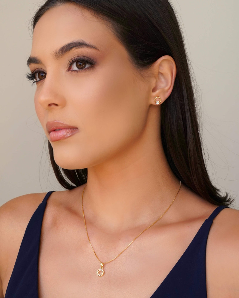 Brinco Fio Ponto de Luz Cristal 1.0 cm Banhado a Ouro 18K