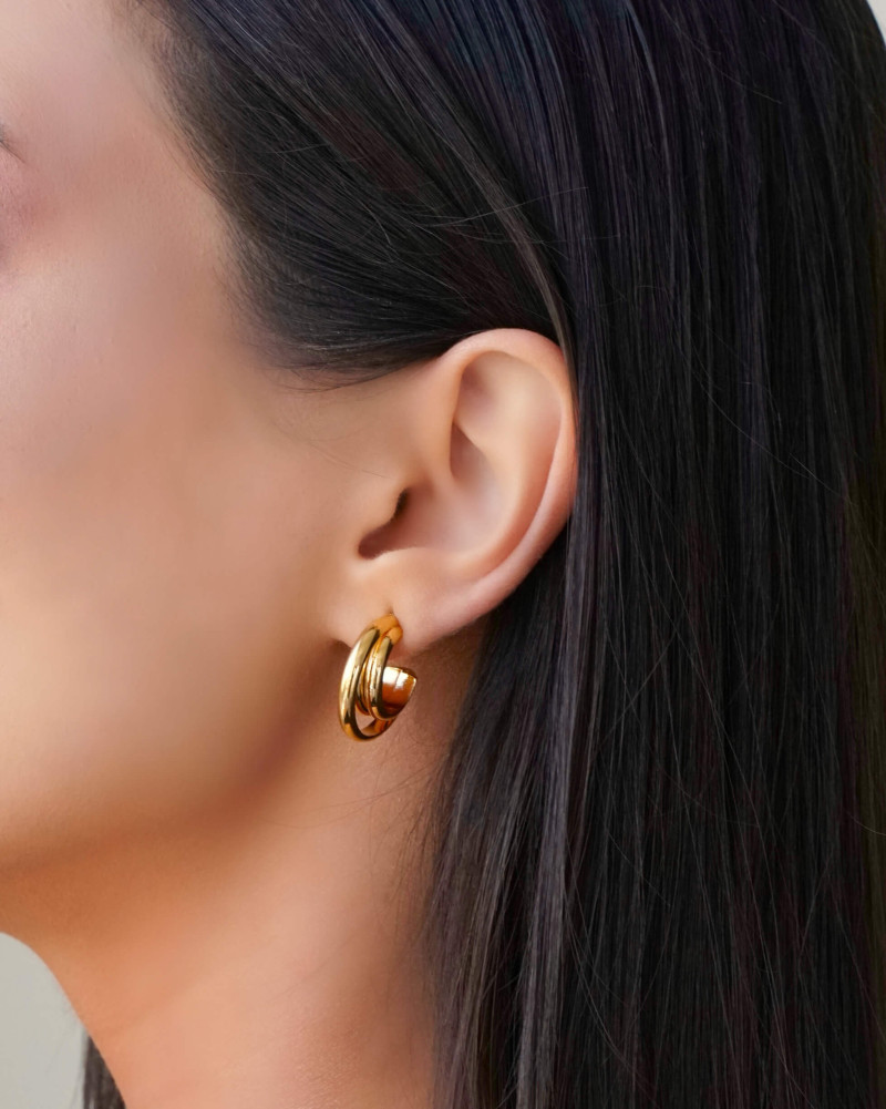 Brinco Argola Três Filetes Lisos 2.1 cm Banhado a Ouro 18K