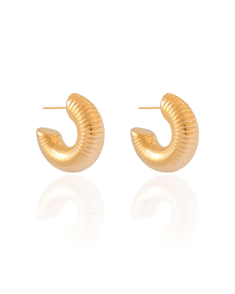 Brinco Argola Tubo Detalhes 2.5 cm Banhado a Ouro 18K