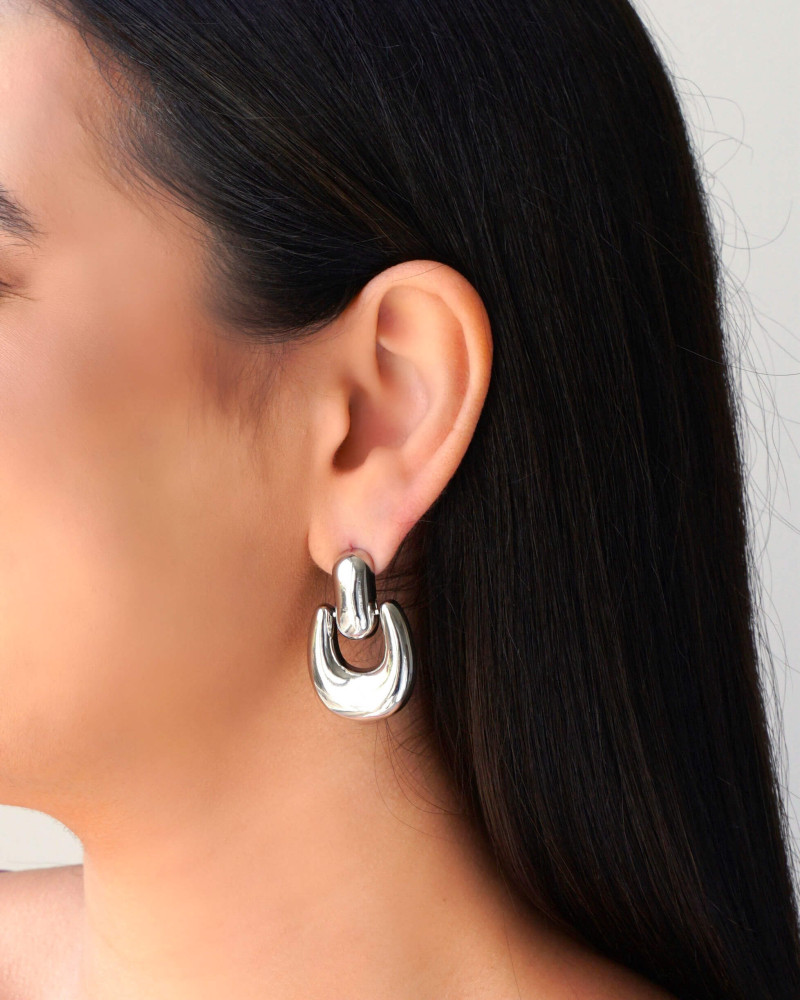 Brinco Geométrico Liso 3.6 cm Ródio Branco