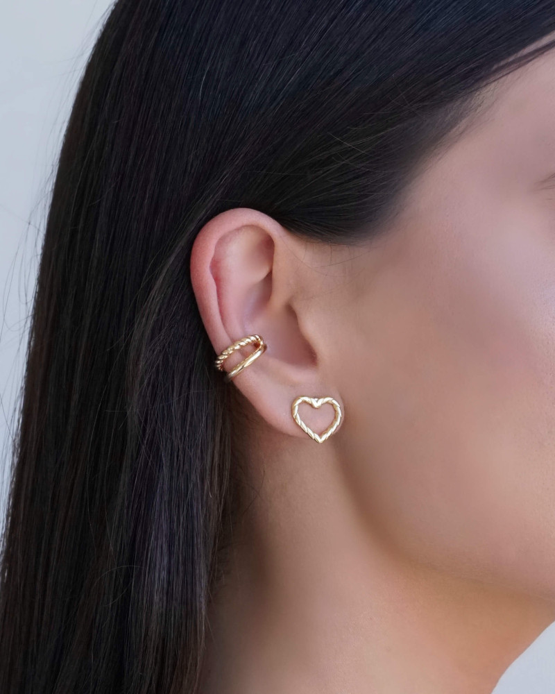 Brinco Coração Torcido Vazado 1.3 cm Banhado a Ouro 18K