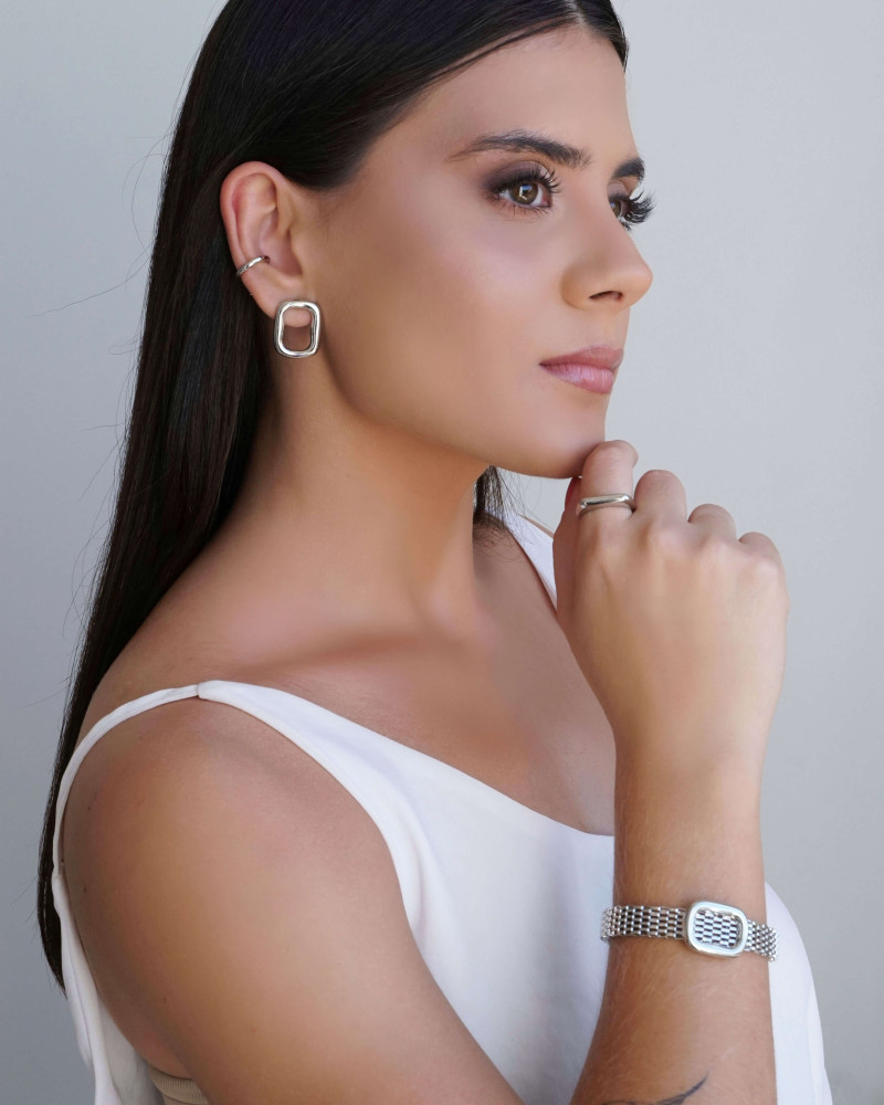 Pulseira Malha Italiana Retângulo Liso Ródio Branco