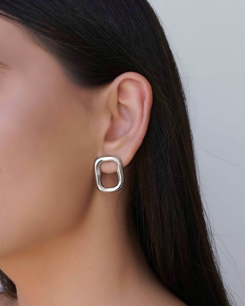 Brinco Retangular Liso 2.3 cm  Ródio Branco