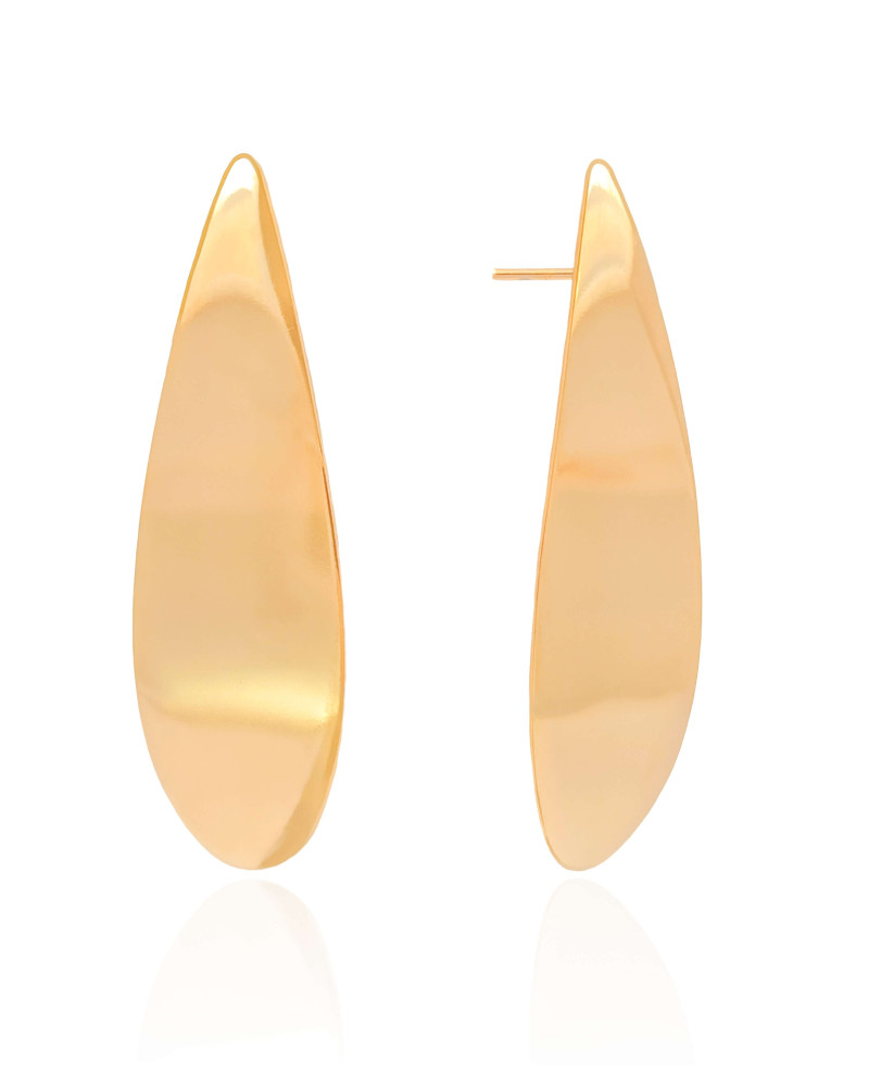 Brinco Folha Lisa 5.8 cm Banhado a Ouro 18K