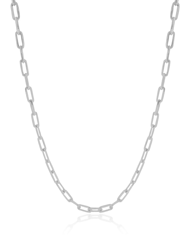 Gargantilha Elos Ovais 4 mm Ródio Branco - 40 cm