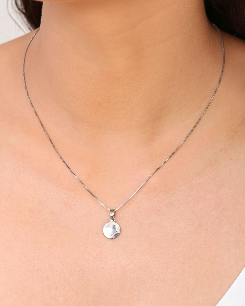 Gargantilha Veneziana Coração Liso Ródio Branco - 45 cm