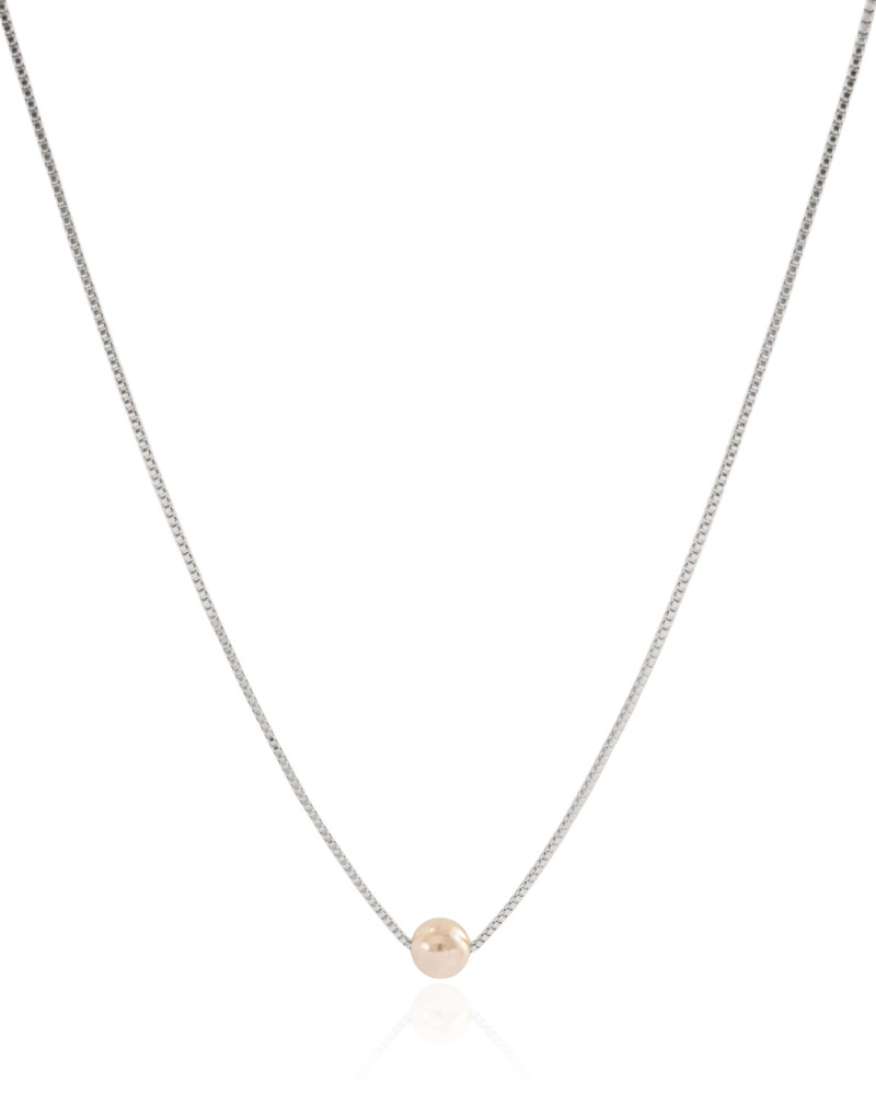 Gargantilha Veneziana Pérola 6 mm Ródio Branco - 45 cm