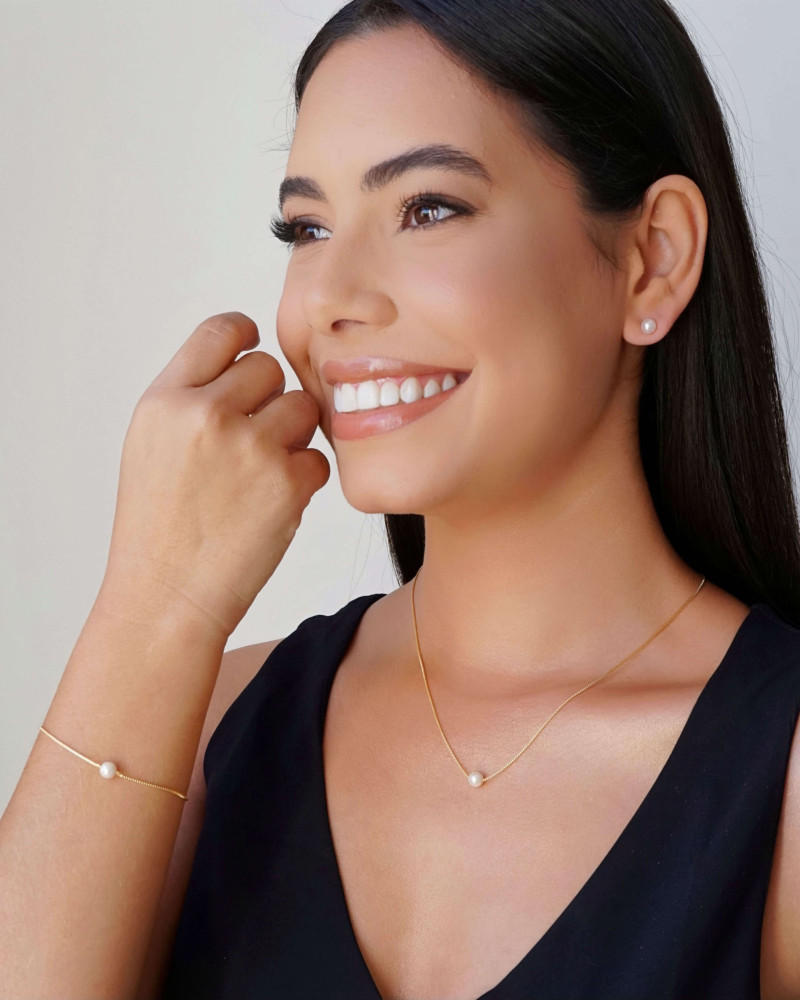 Pulseira Veneziana Pérola 6 mm Banhado a Ouro 18K