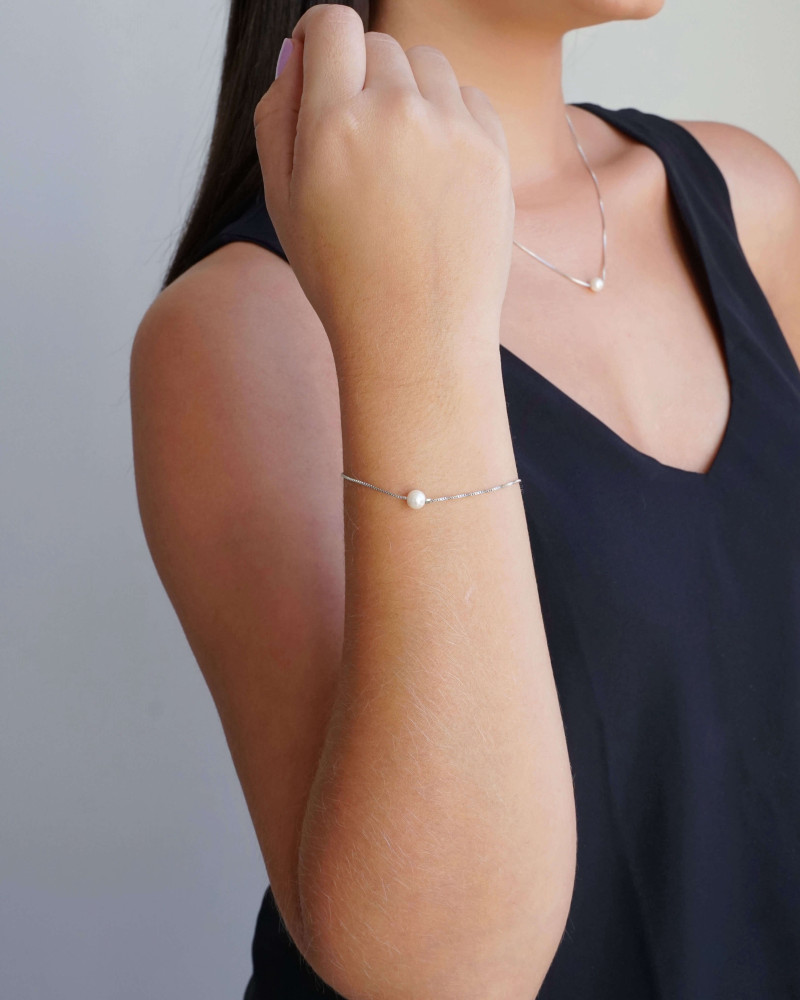 Pulseira Veneziana Pérola 6 mm Ródio Branco