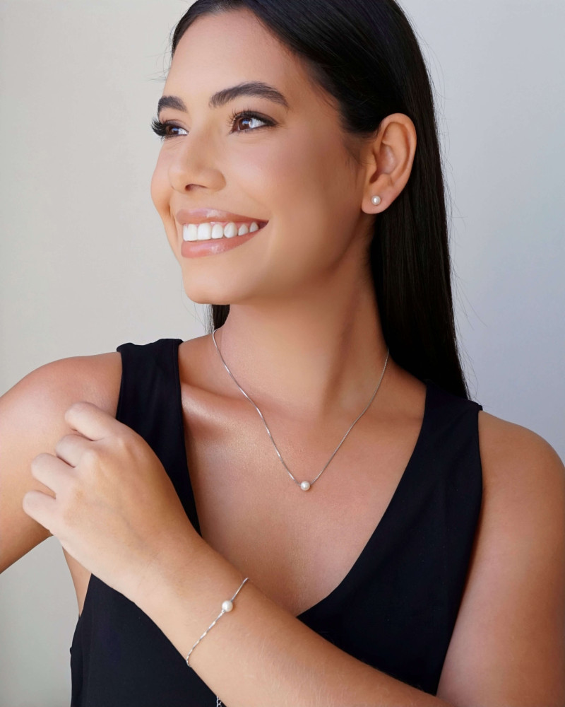 Pulseira Veneziana Pérola 6 mm Ródio Branco