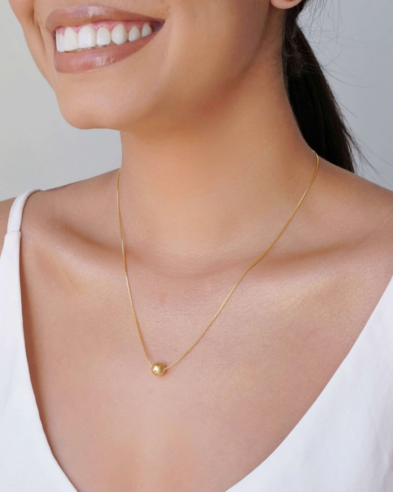 Gargantilha Veneziana Bola Lisa 8 mm Banhado a Ouro 18K - 45 cm