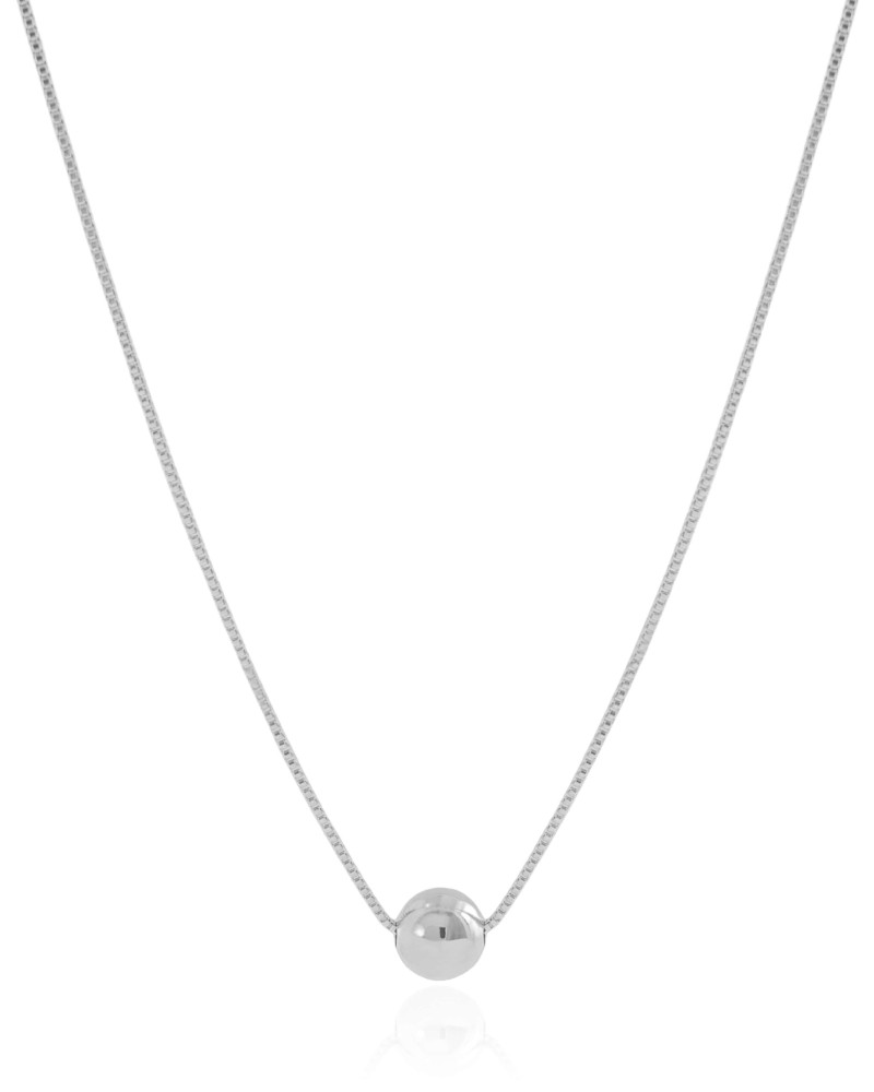 Gargantilha Veneziana Bola Lisa 8 mm Ródio Branco - 45 cm