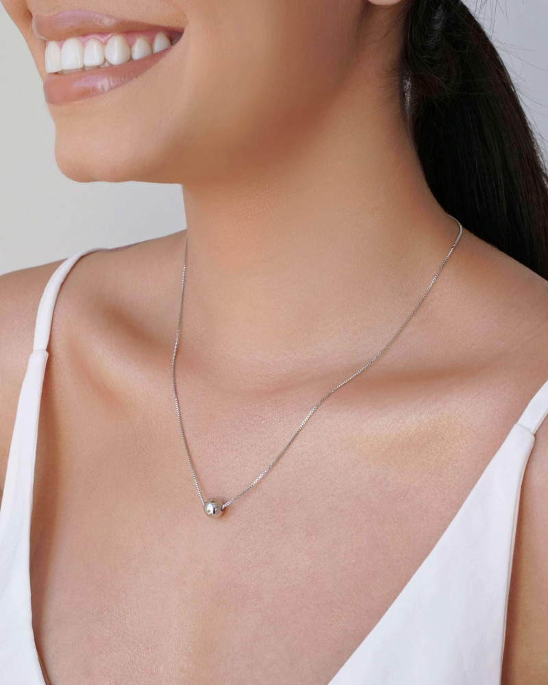 Gargantilha Veneziana Bola Lisa 8 mm Ródio Branco - 45 cm