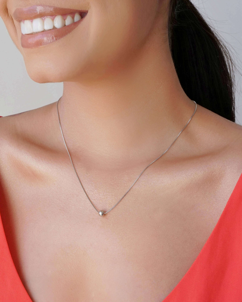 Gargantilha Veneziana Bola Lisa 6 mm Ródio Branco - 45 cm