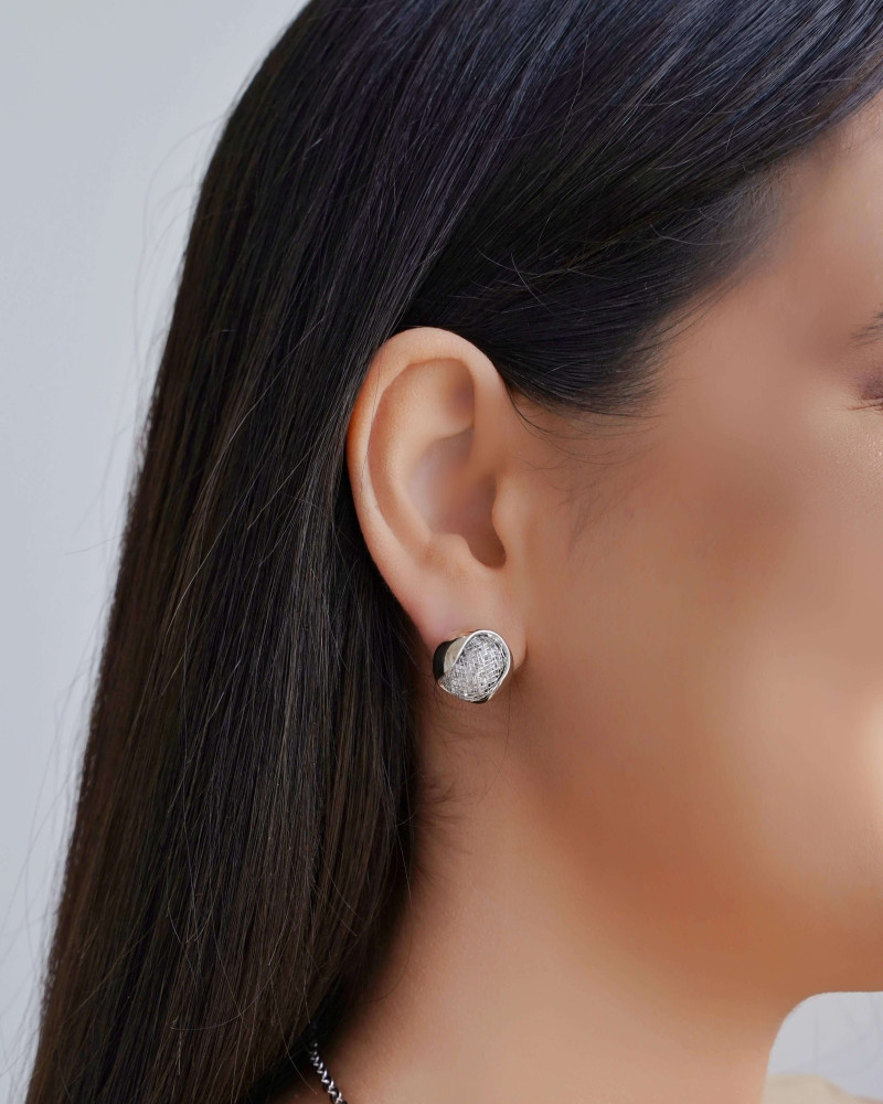 Brinco Bola Tela Cristais 1.6 cm Ródio Branco