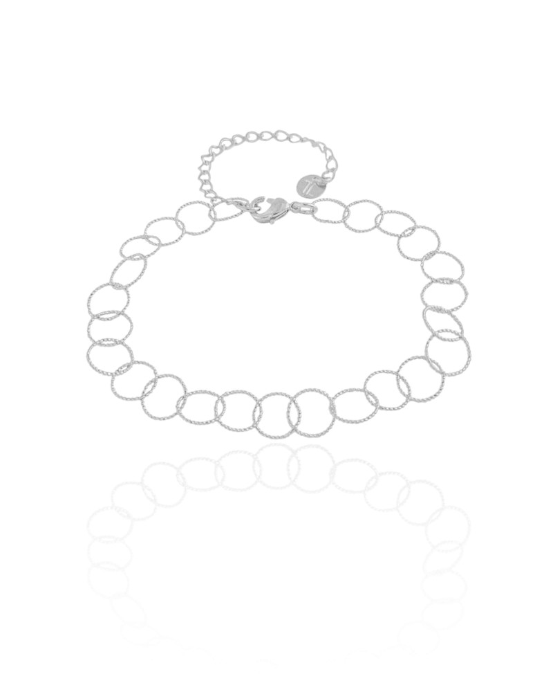 Pulseira Círculos Texturizados 8 mm Ródio Branco