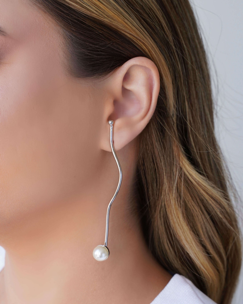 Brinco Palito Pérola 10 mm Ródio Branco