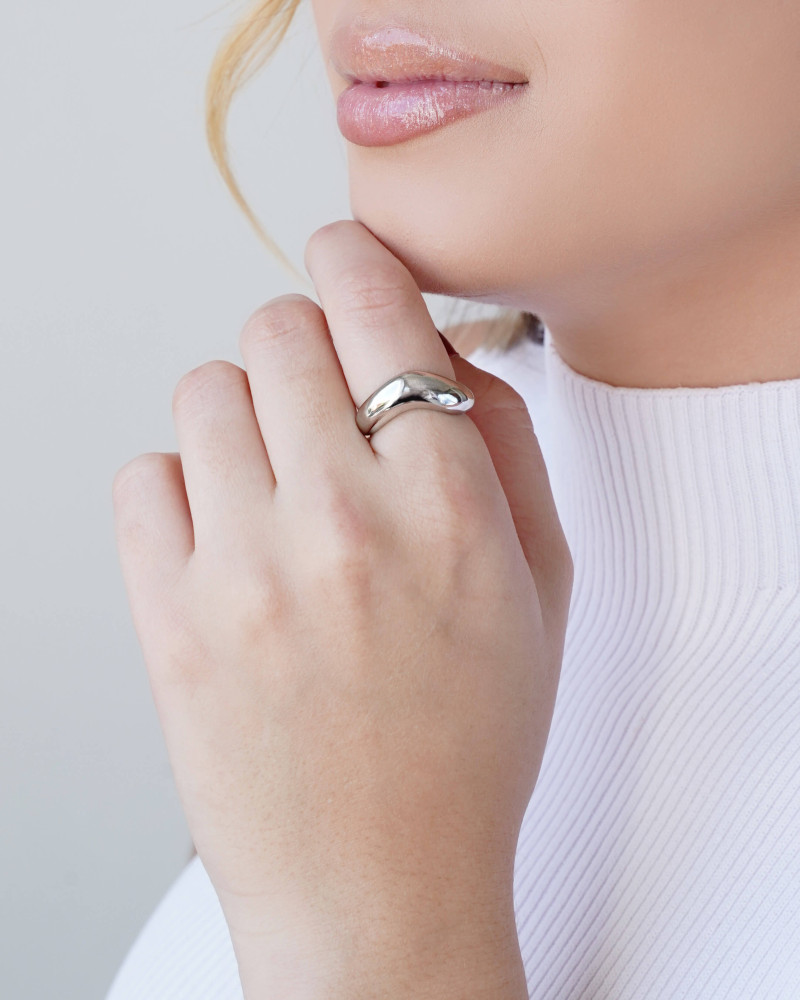 Anel Ajustável Abaulado Liso Tamanho P Ródio Branco