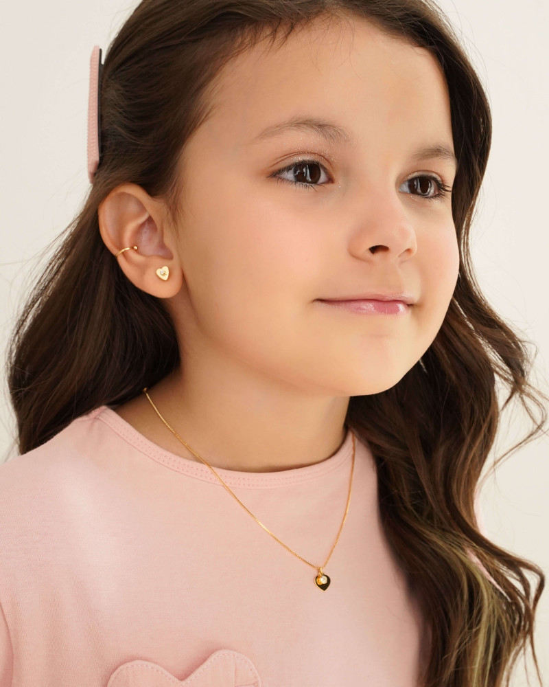 Gargantilha Infantil Veneziana Coração Ponto de Luz Cristal Banhado a Ouro 18K