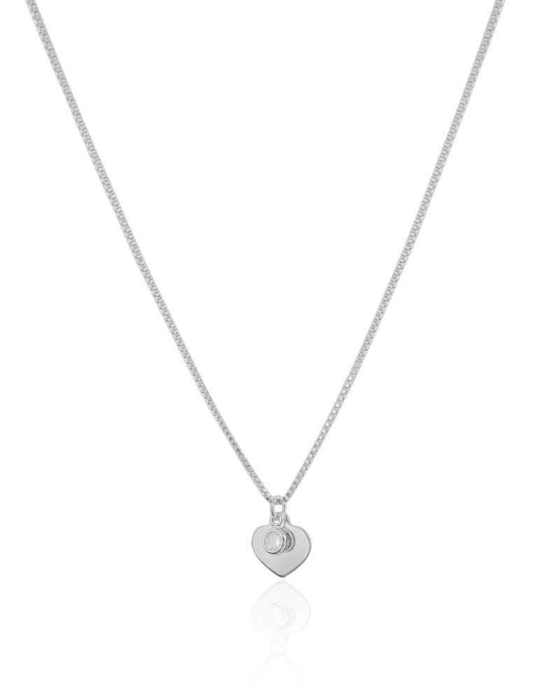 Gargantilha Infantil Veneziana Coração Ponto de Luz Cristal Ródio Branco