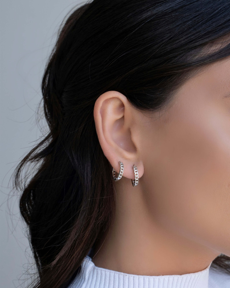 Brinco Argola Click Grumet 1.4 cm Ródio Branco