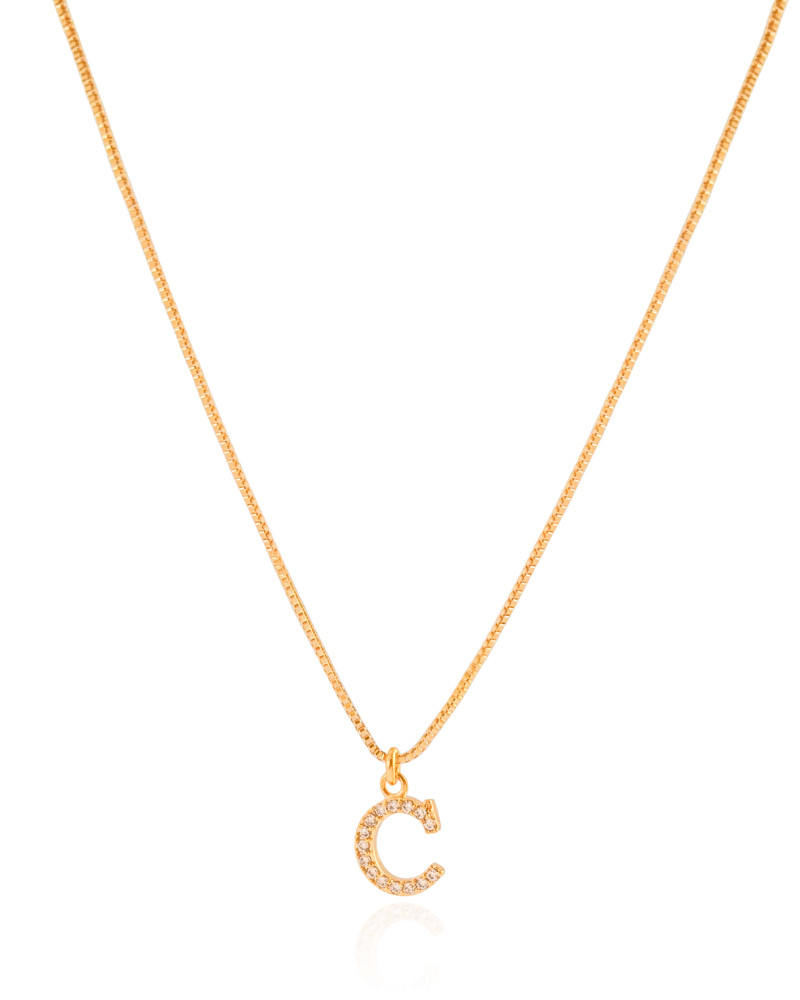 Gargantilha Veneziana Letra C Cravejada Cristal Banhado a Ouro 18K - 45 cm