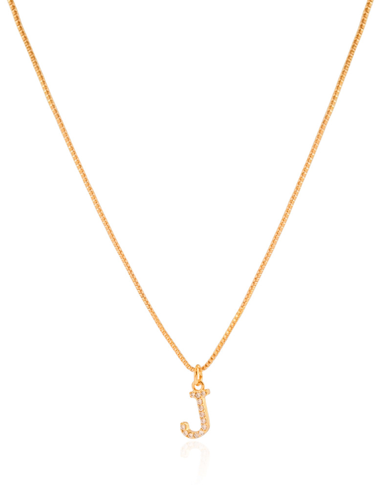 Gargantilha Veneziana Letra J Cravejada Cristal Banhado a Ouro 18K - 45 cm
