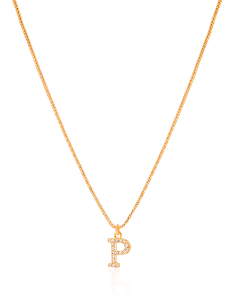 Gargantilha Veneziana Letra P Cravejada Cristal Banhado a Ouro 18K - 45 cm