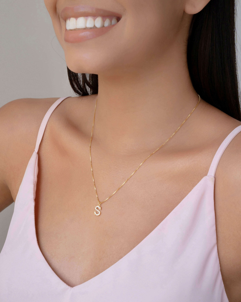 Gargantilha Veneziana Letra S Cravejada Cristal Banhado a Ouro 18K - 45 cm