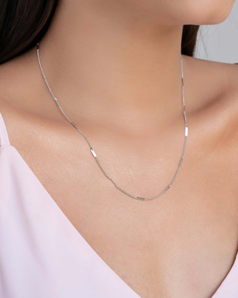 Gargantilha Grumet Achatada Ródio Branco - 45 cm