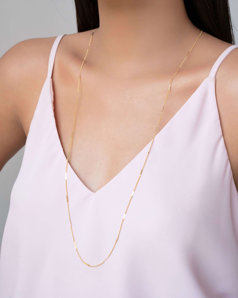 Gargantilha Longa Grumet Achatada Banhado a Ouro 18K - 80 cm