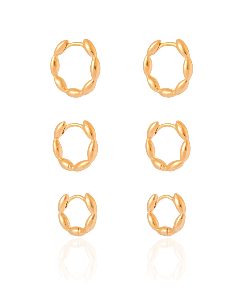 Trio de Argolas Gomos Lisos Banhado a Ouro 18K