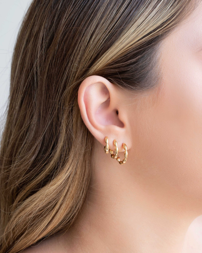 Trio de Argolas Gomos Lisos Banhado a Ouro 18K