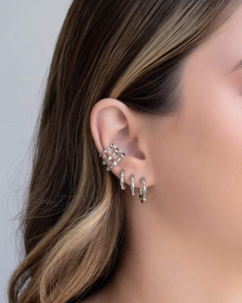 Piercing Filetes Martelados Ródio Branco