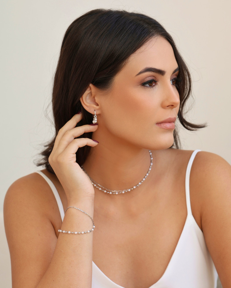 Brinco Argola Click Pérolas 2.3 cm Ródio Branco