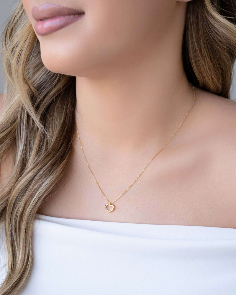 Gargantilha Veneziana Coração Vazado Banhado a Ouro 18K - 45 cm