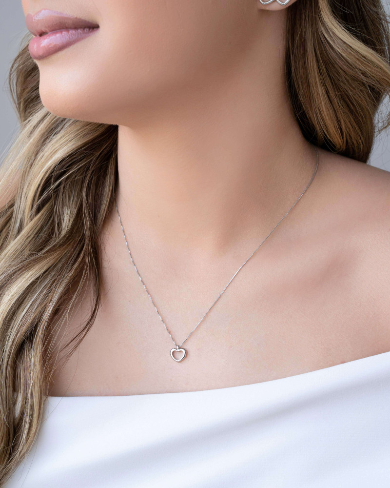 Gargantilha Veneziana Coração Vazado Ródio Branco - 45 cm