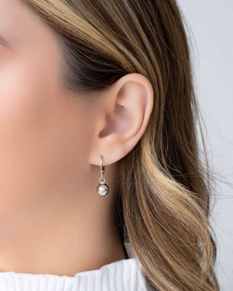 Brinco Argola Click Bola Lisa 2.5 cm Ródio Branco