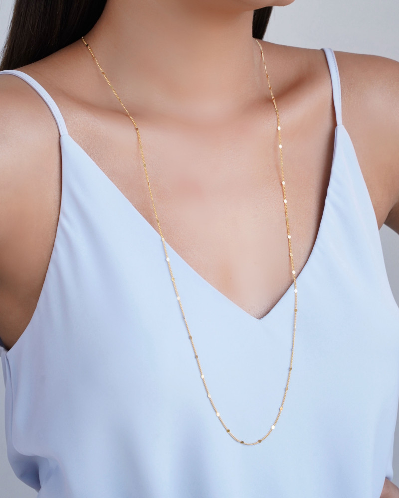 Gargantilha Longa Grumet Plaquinhas Banhado a Ouro 18K - 80 cm