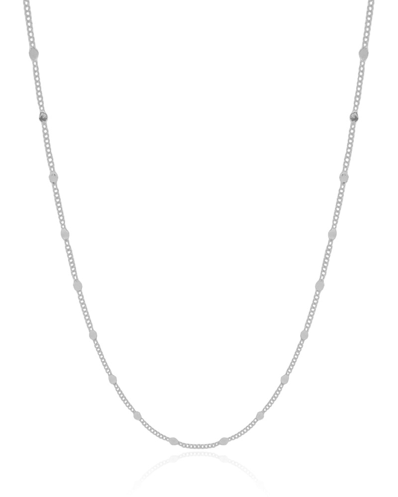 Gargantilha Longa Grumet Plaquinhas Ródio Branco - 80 cm