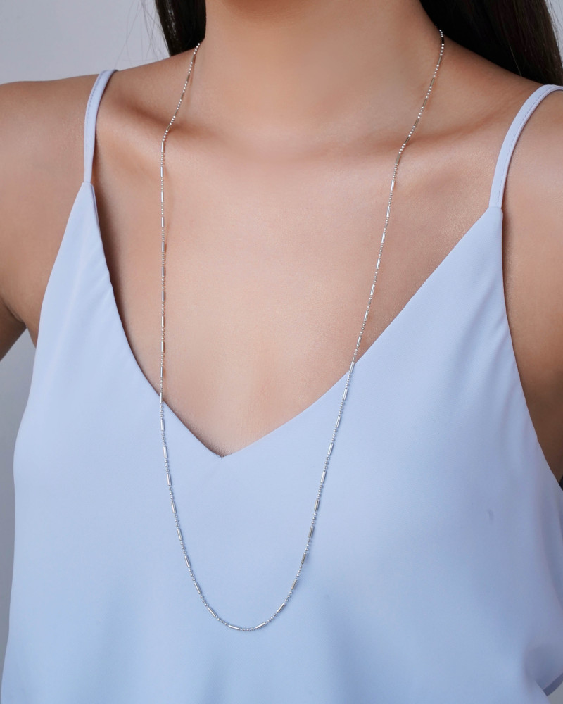 Gargantilha Longa Canutilhos 1 mm Ródio Branco - 80 cm