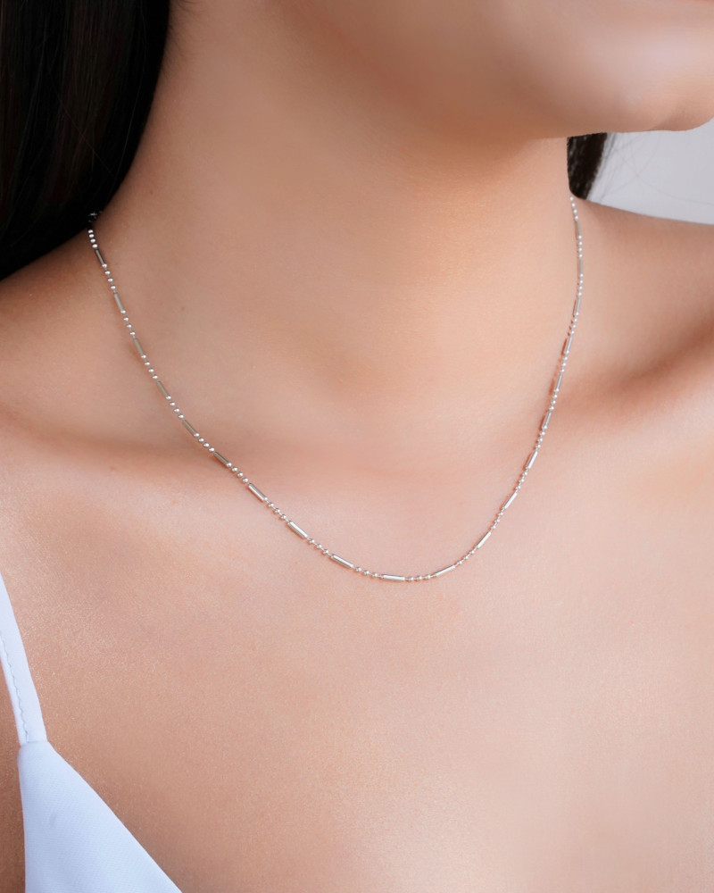 Gargantilha Canutilhos 1 mm Ródio Branco - 40 cm