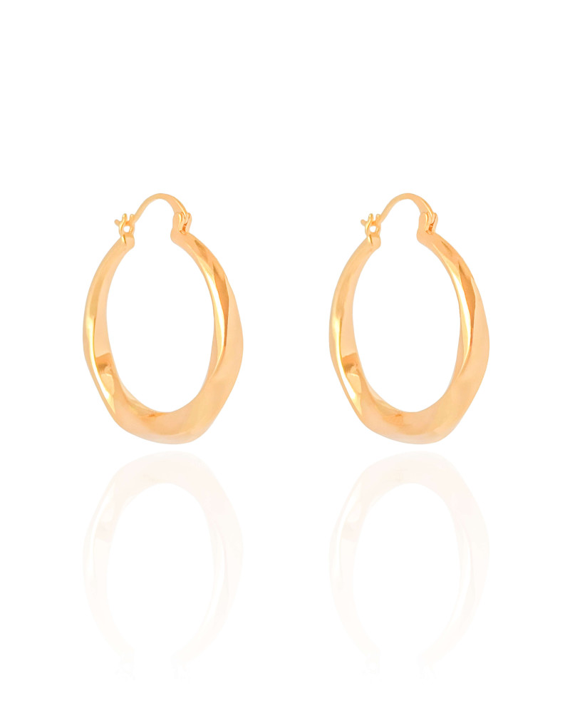 Brinco Argola Torcida Lisa Fecho Italiano 3.3 cm Banhado a Ouro 18K