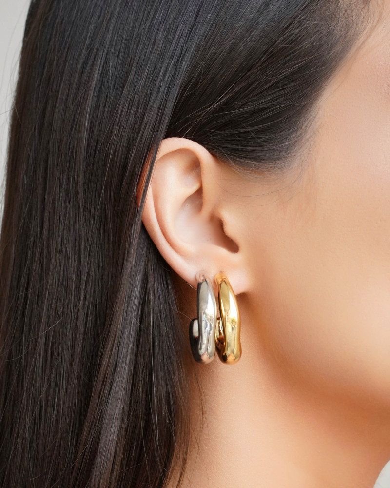 Brinco Argola ABS Orgânica Lisa 3.2 cm Ródio Branco