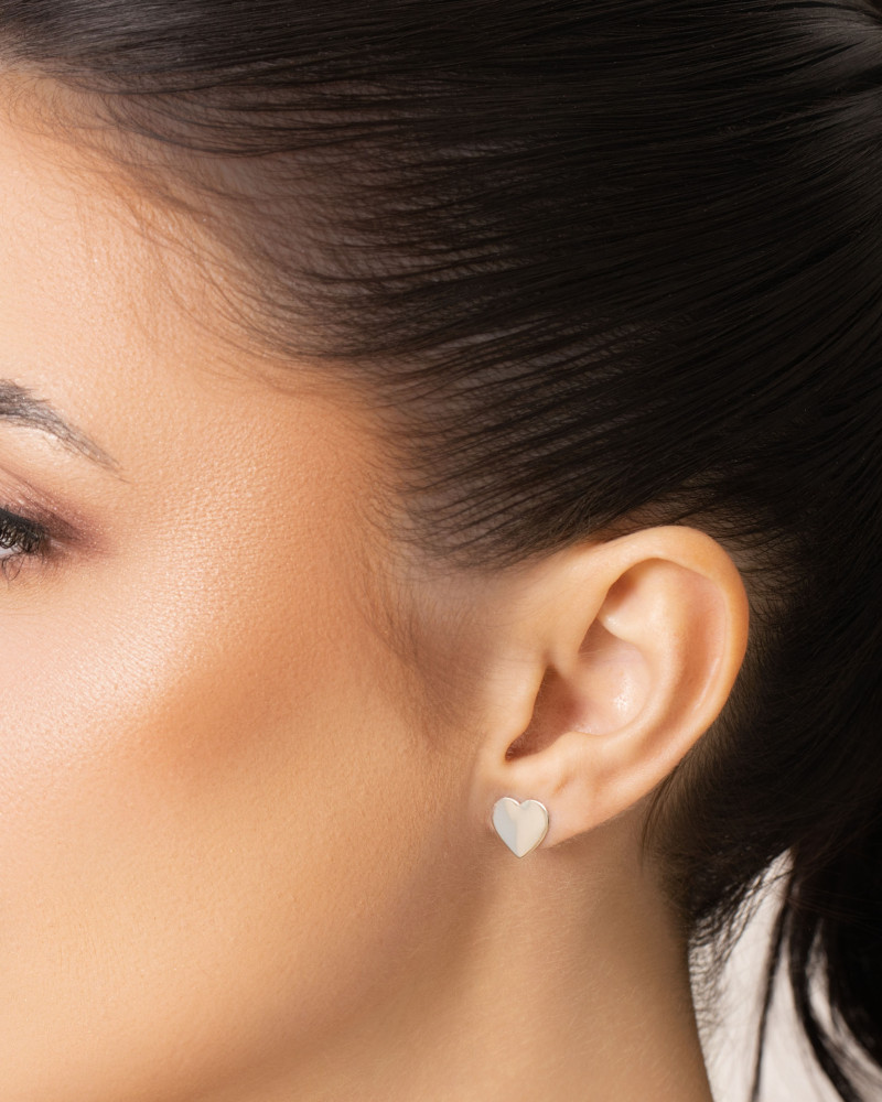 Brinco Coração Liso 1.0 cm Ródio Branco